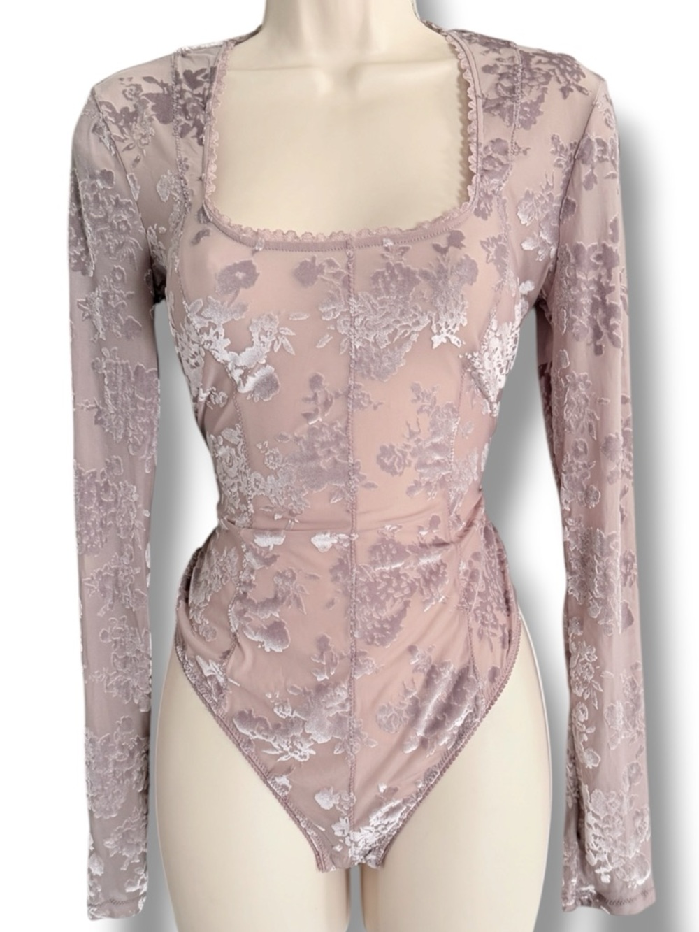 Free People Velvet Burnout Bodysuit Smoky Lavender Size Medium